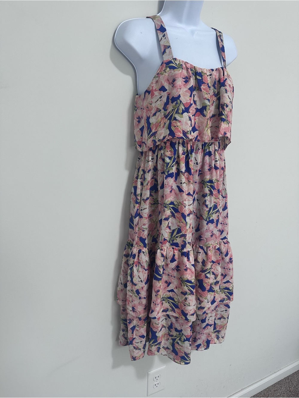 J. Crew Collection Silk Brushstroke Floral Printed Tiered Flouncy Midi Dress - Picture 3 of 8